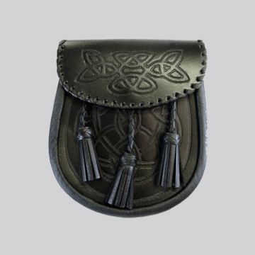 Black Celtic Embossed Leather Sporran