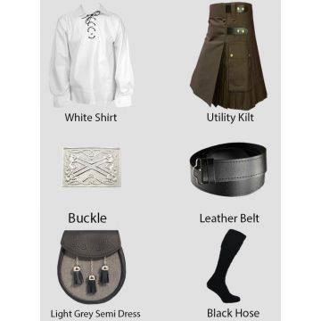 Brown Utility Kilt & White Shirt With Accessories Deal