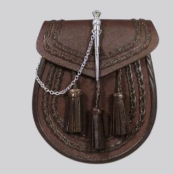 Brown Leather Braided Sporran - Thistle Pin Lock