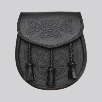 Celtic Interweave Woven Tassel Black Leather Sporran