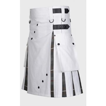 Men's White Cotton Utility Hybrid Kilt 