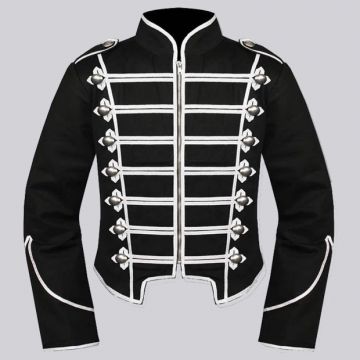Mens Black Silver Military Drummer Jacket,Mens Gothic style military coat 