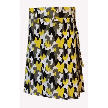 Modern Pattern Camo Utility Kilt with Detachable Pocket