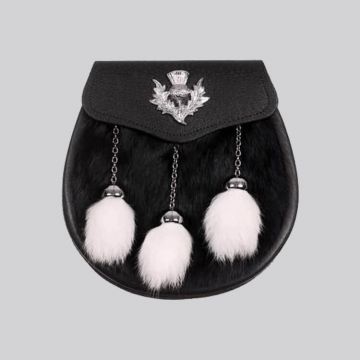 Semi Dress Sporran Black White Rabbit Thistle Badge Sporran - SF4