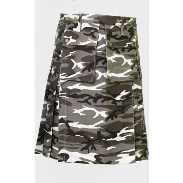 Urban Snow Camouflage Canvas Utility Kilt
