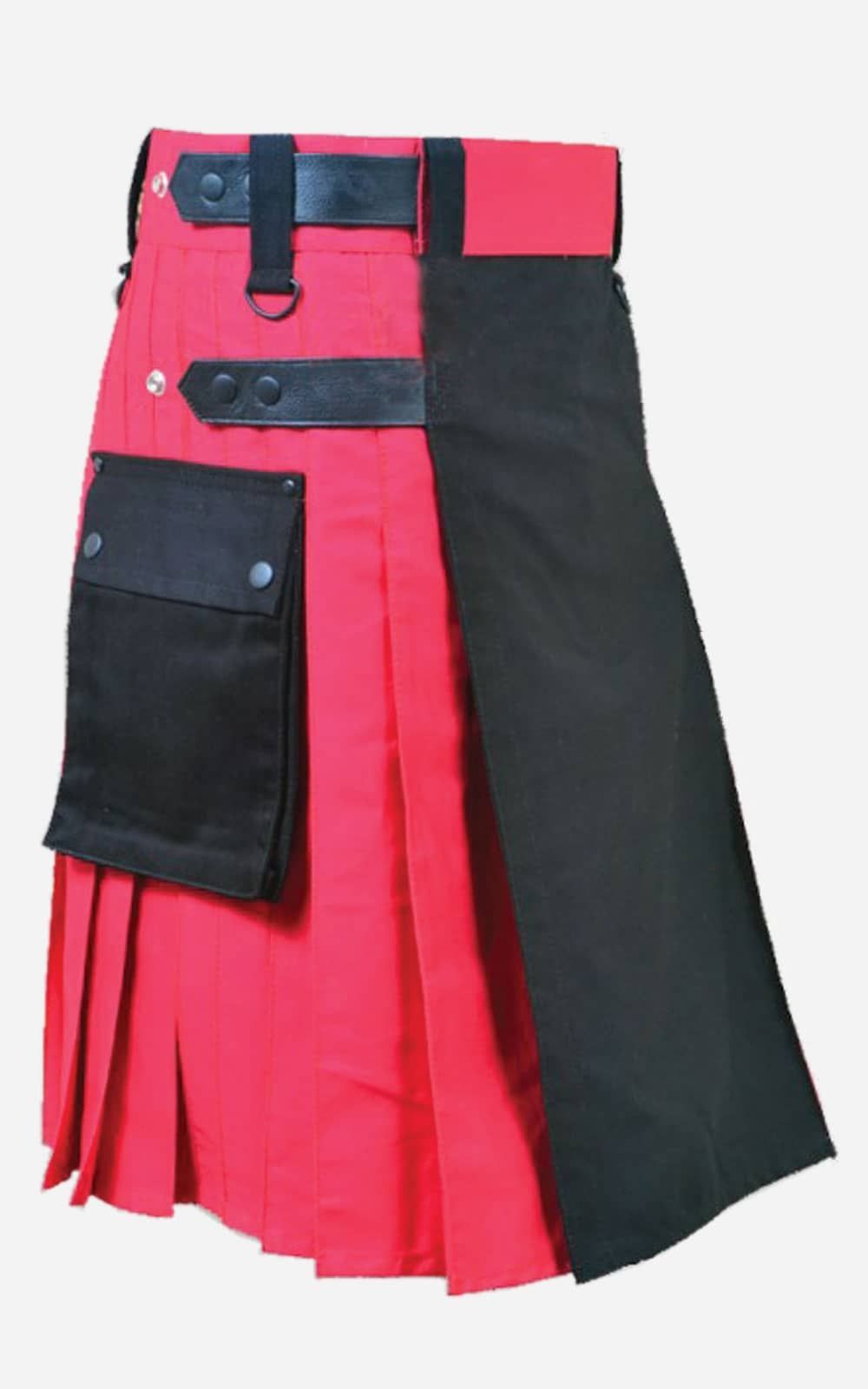 Black and Red Double Tone Kilt With Leather Straps