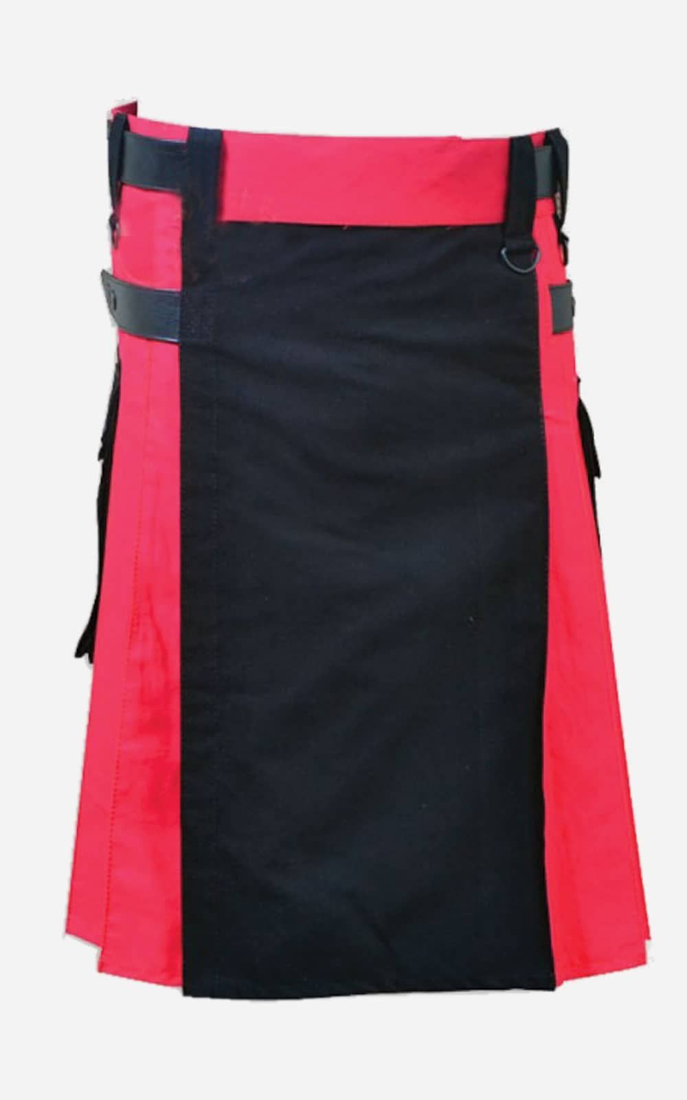 Black and Red Double Tone Kilt With Leather Straps