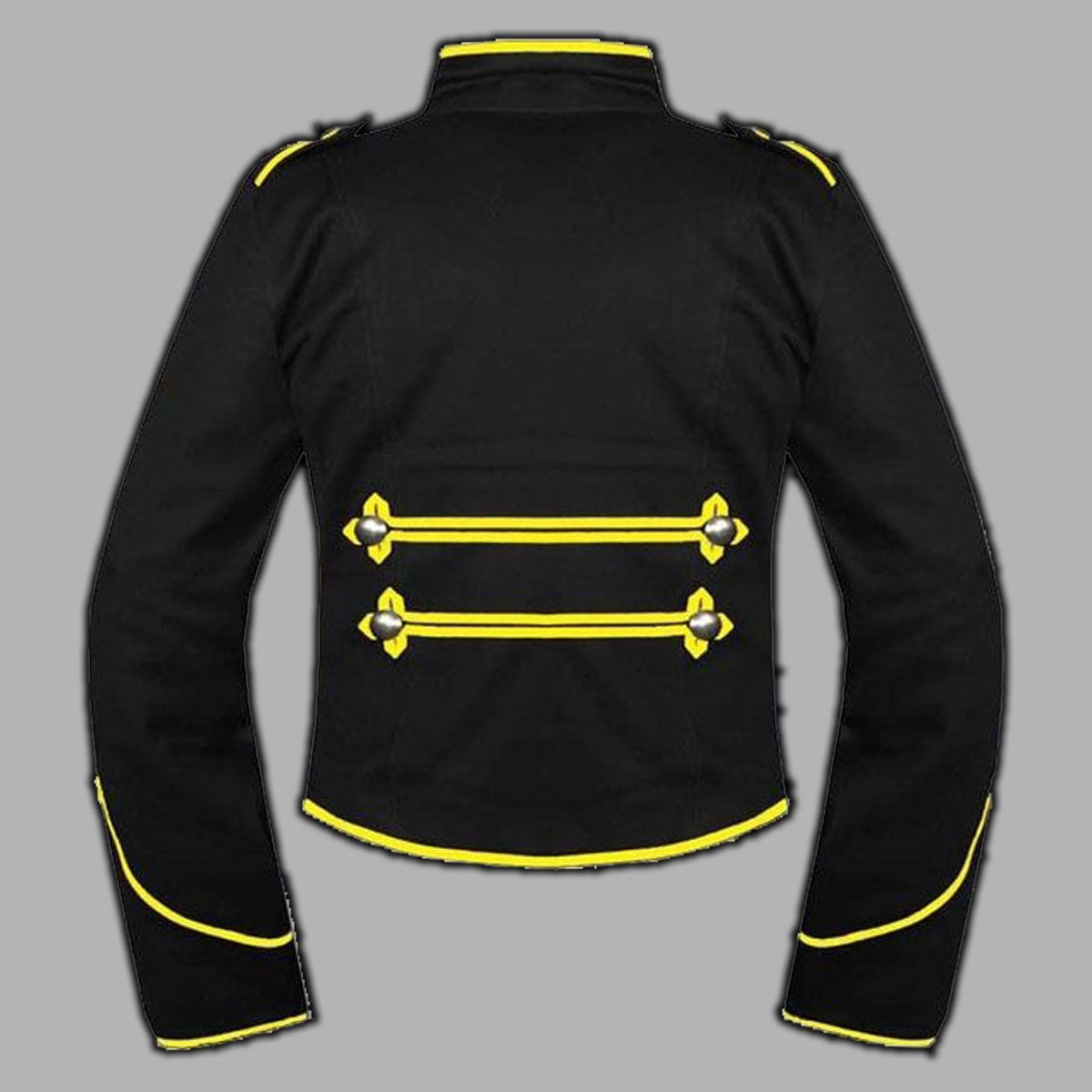 Mens Black Yellow Military Drummer Jacket,Mens Gothic style military coat
