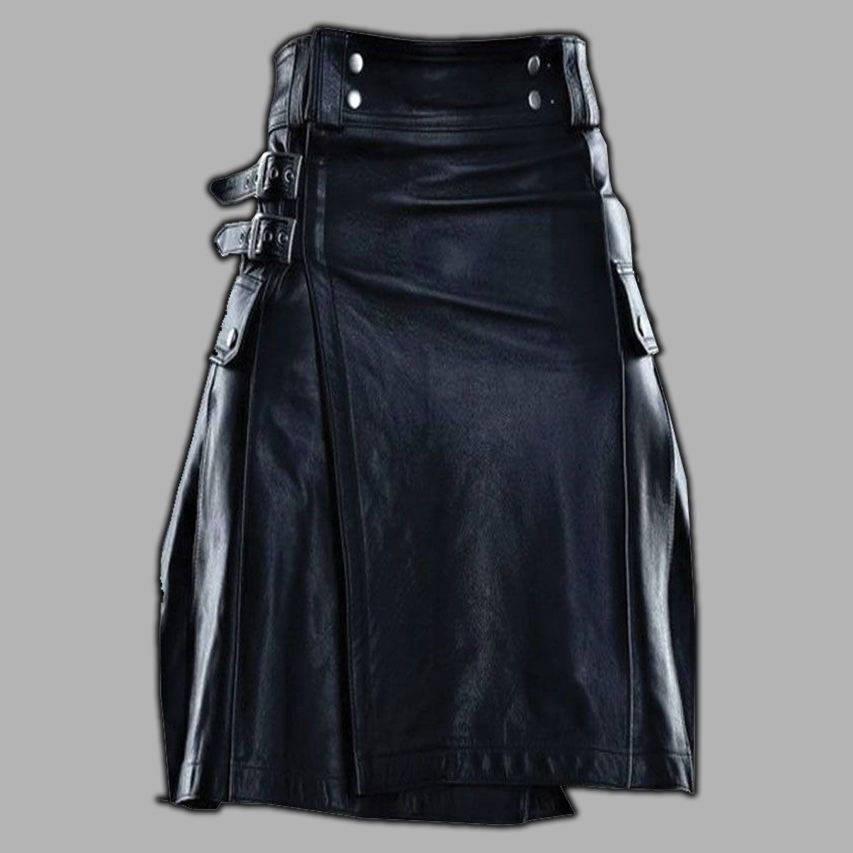 New Stylish Pure Black Leather Kilt
